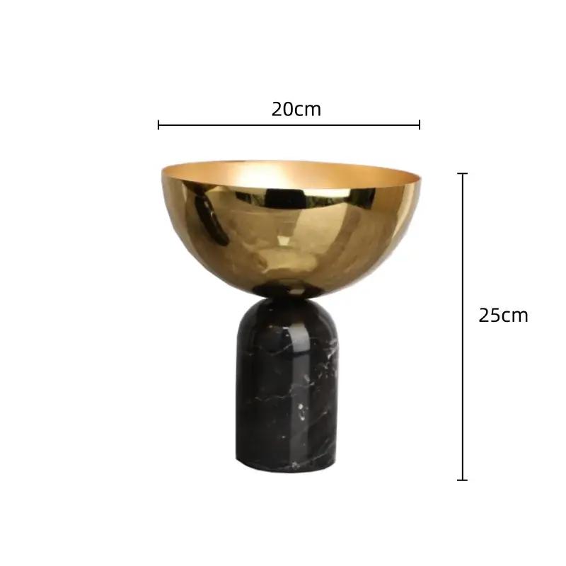 Metal Figurine Desktop Storage Container Candy Tray Flower Vase Metal Handicraft Marble Base Geometric Golden Fruit Bowl