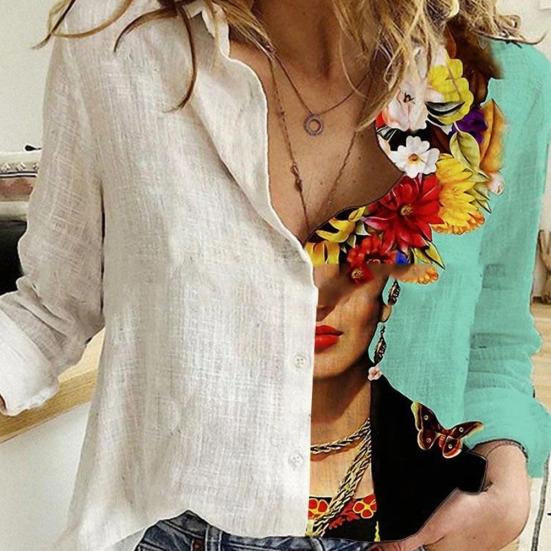 

Офисная блузка с длинными рукавами и пуговицами большого размера с цветочным принтом