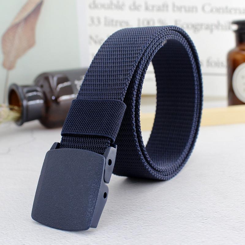 Men'S And Women'S Plastic Automatic Buckle Canvas Belt, Metal-Free Anti-Allergic Military Training Wide Jeans Belt