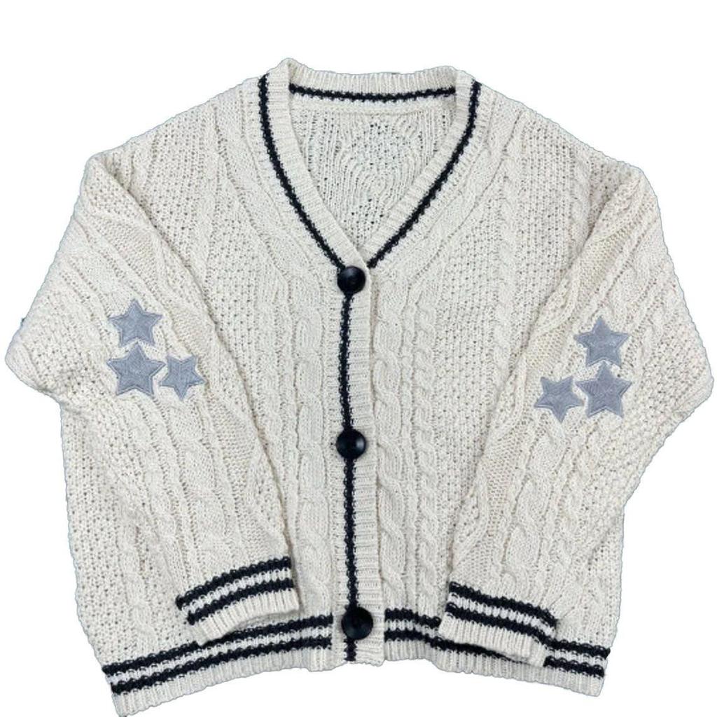 Women's Off-White Bat-Wing Knitted Cardigan – Elegant Long-Sleeved Sweater for Autumn/Winter Commutes.