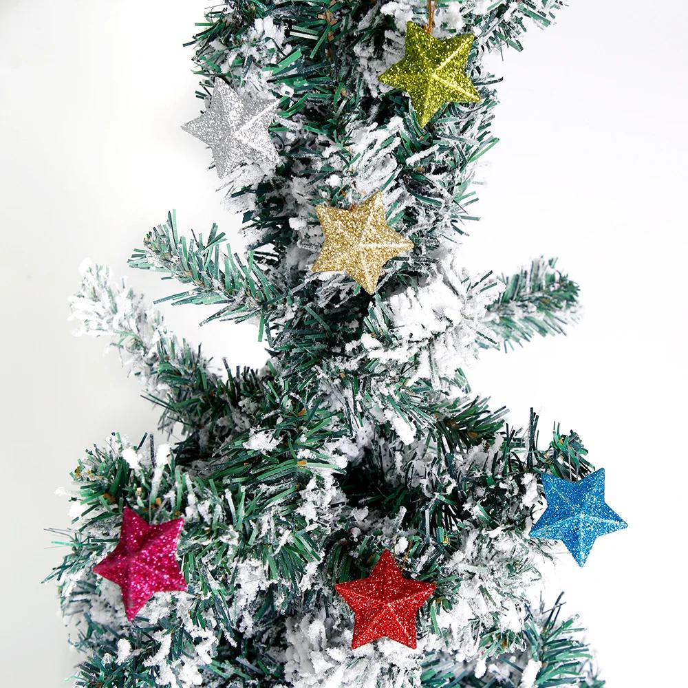 6pcs Glitter Golden Silver Star Christmas Ornament Star Embellishments Pendants for Xmas Tree Hanging Christmas Party Decoration