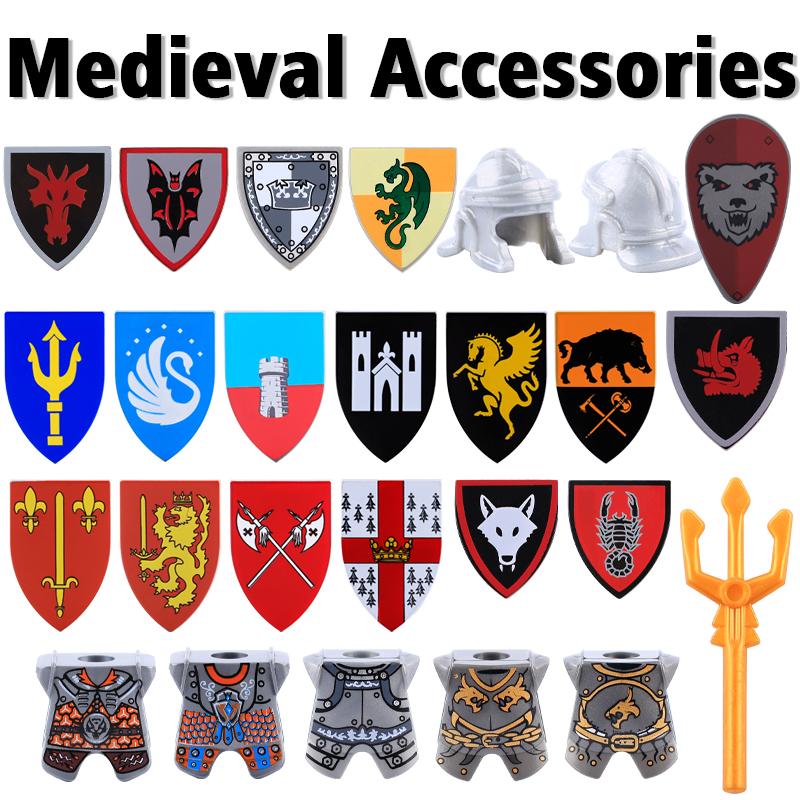 Medieval Castle Wolf Shield Building Blocks Military Knight Dragon Warrior Soldier Figures Accessories Weapon Helmet Bricks Toys