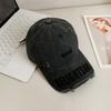 Black Wide Chic Brim Baseball Cap For Women With Distressed Versatile Style