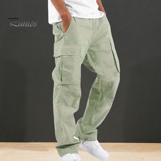 Erkek Kargo Pantolon Çok Cepli Bağcıklı Elastik Bel Ayarlanabilir Bacak Büyük Beden Bol Düz Renk Spor Salonu Açık Hava Uzun Harem Pantolon