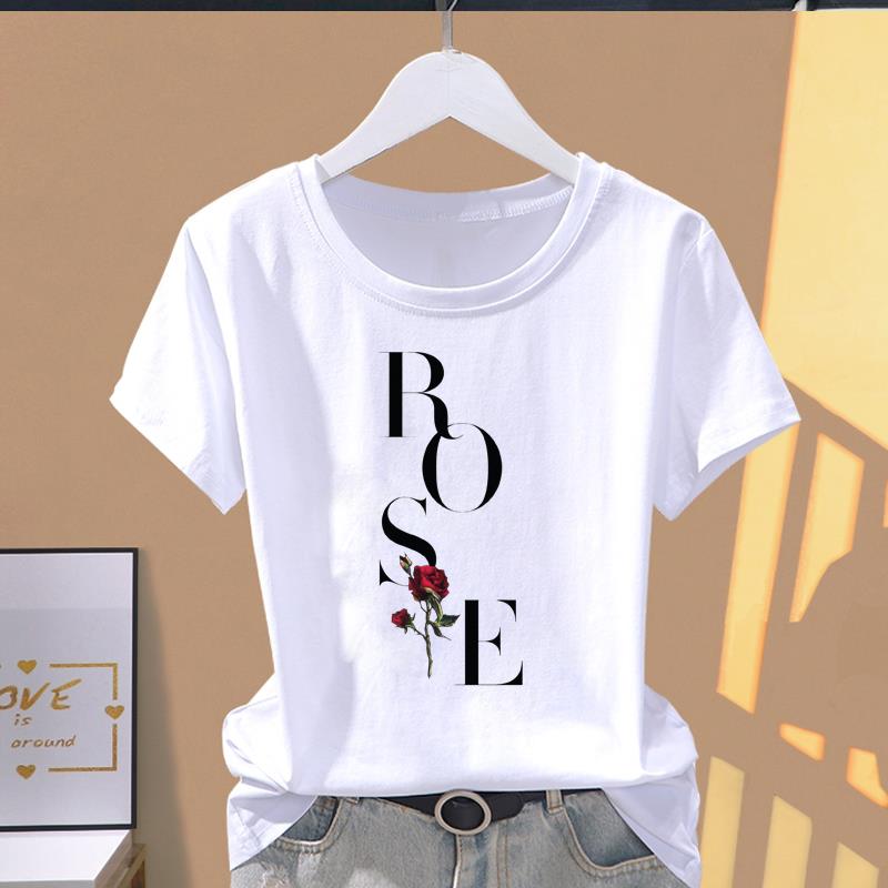 (Asian Size) lovely flower trend cute Casual T Short Sleeve T-shirts Women's Top Print O-neck Fashion Female Clothing Graphic Tee