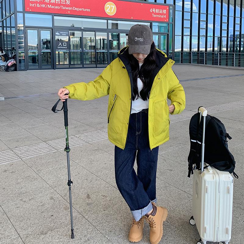 

2025 зима новая куртка пуховик из хлопка больших размеров женская средней длины до колена студенческая хлебная куртка спортивная повседневная куртка для пары XXXL ярко-зеленый