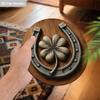 2D Flat 1pc Vintage St. Patrick's Day Four-Leaf Clover Horseshoe Wooden Sign Round Ornament, Home Office Bedroom Living Room Garage Garden Balcony
