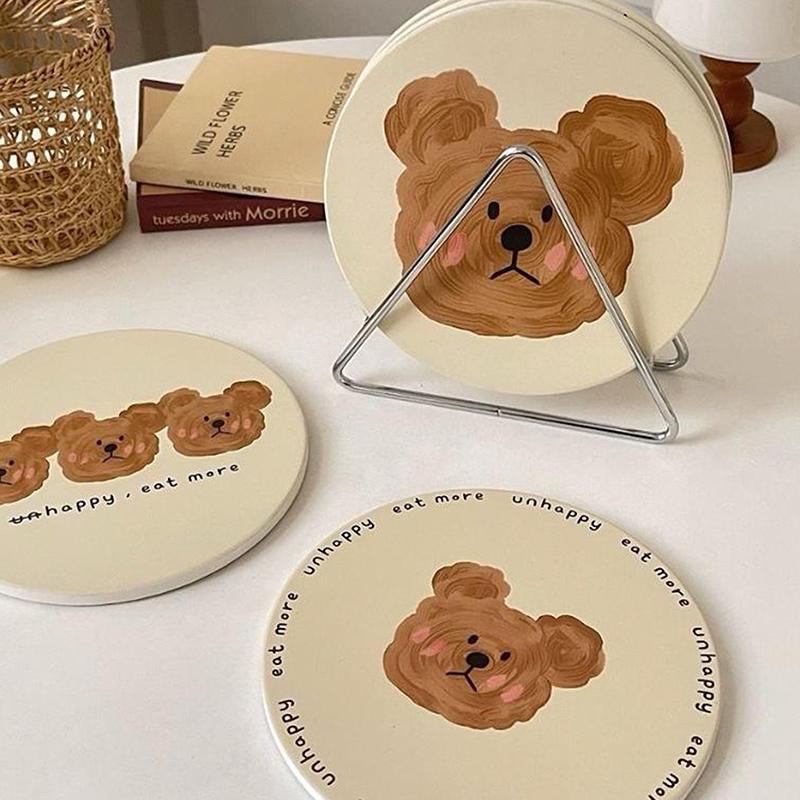 Bear Coasters Creative Ceramic Heat Insulation Mats Simple Household Absorbent Anti-Scald Pot Mat Kitchen Home Accessories