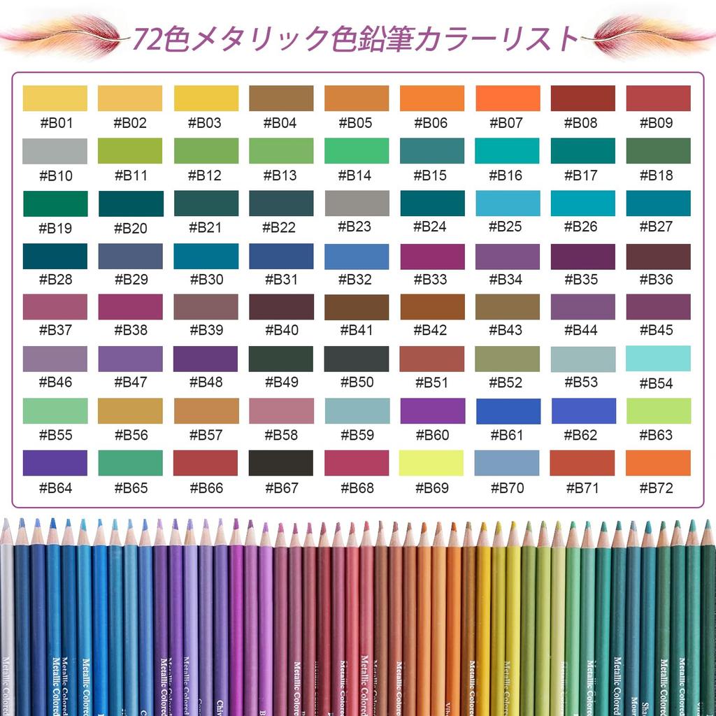 Roleness Metallic Colored 72 for Children and Professional Soft Metallic Includes Pencil Sharpener Pencils, Colors, Oil-Based, Adults, Grade, Lead,