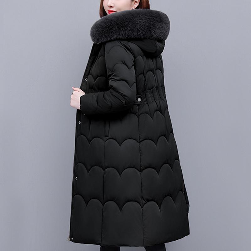 Woman Winter Coats Hooded Faux Fur Collar Elegant Thick Warm Plus Size Long Parkas Female Jacket