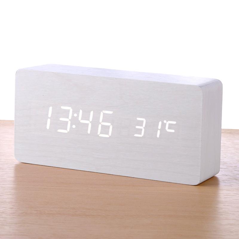 Wooden multi-functional alarm clock creative luminous intelligent led digital display student gift electronic clock silent