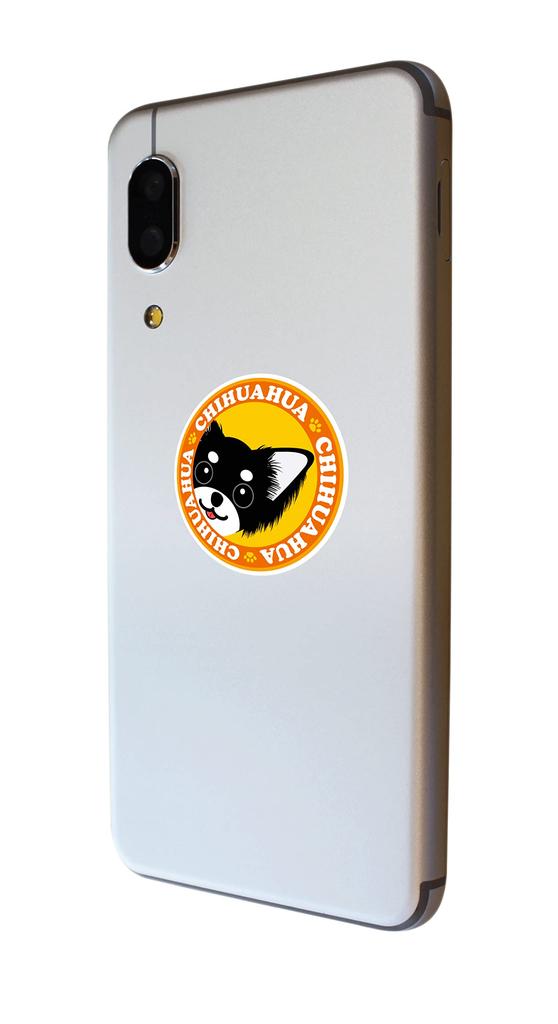 Stare Chihuahua Long Black Tan & White Dog Sticker Orange Back Round L + SS Size [Set of 4] MK-3