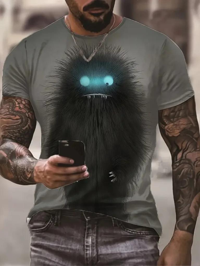 Novel And Chic Smile Monster Graphic 3d Print Mens T-shirt Summer Fashion Everyday Casual Crew Collar Short Sleeve Loose Top