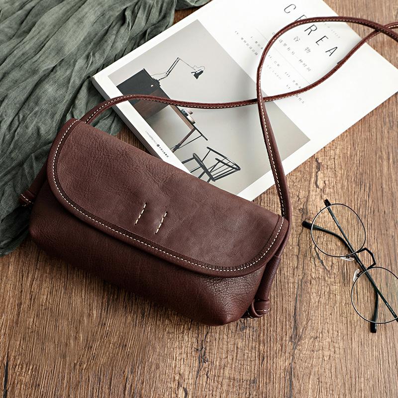 Johnature Ručne vyrábaná dámska taška z retro mäkkej hovädzej kože Jednoduchá jednofarebná taška cez rameno Ladies Small Messenger Bag