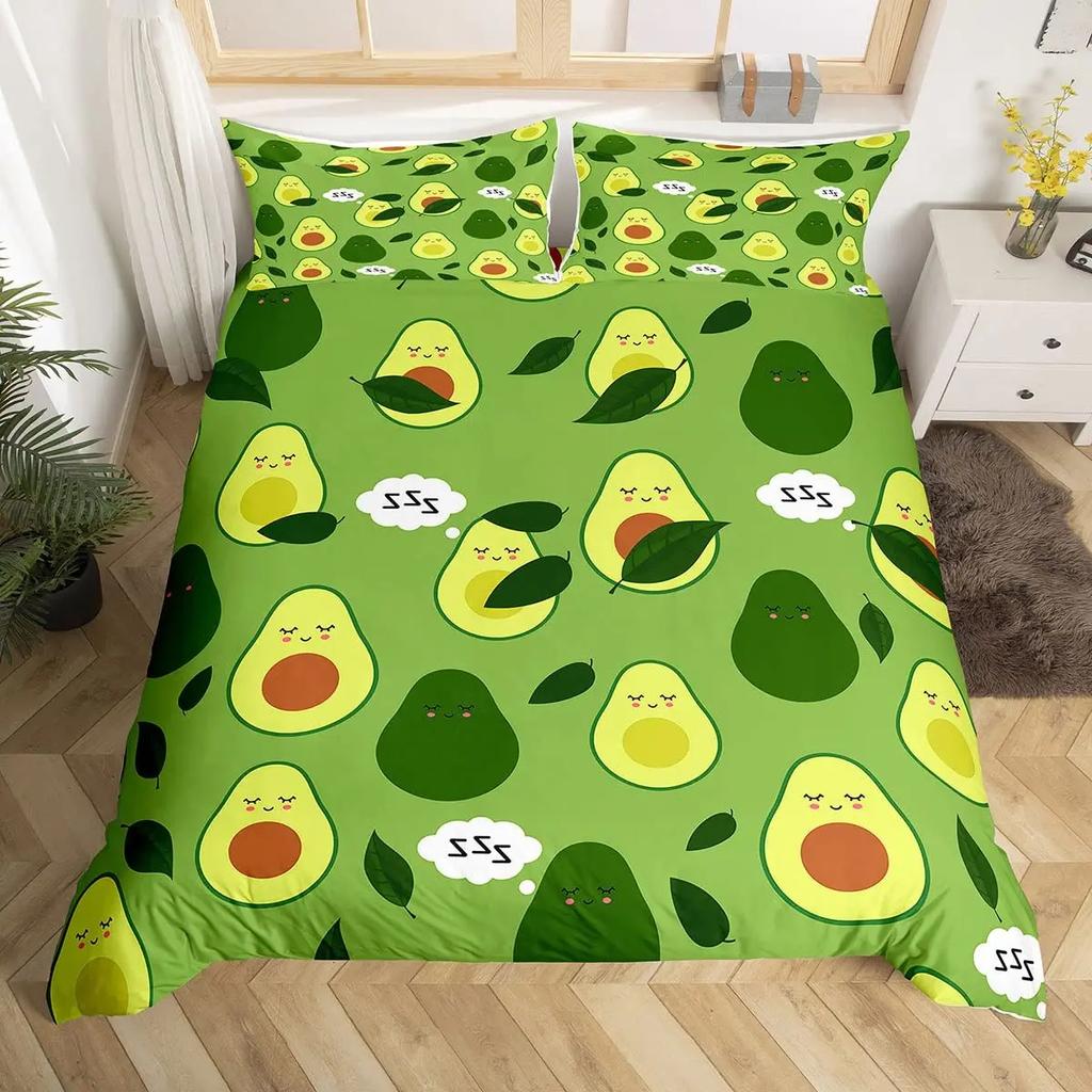 Avokado Dynetrekk sett for barn Kawaii Sengesett Cute Fruits Dynetrekk Twin Size Tropical Botanical Cartoon Quilt Cover
