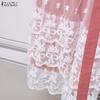 ZANZEA Women Casual V-Neck Short Sleeve Lace Splice Long Dress