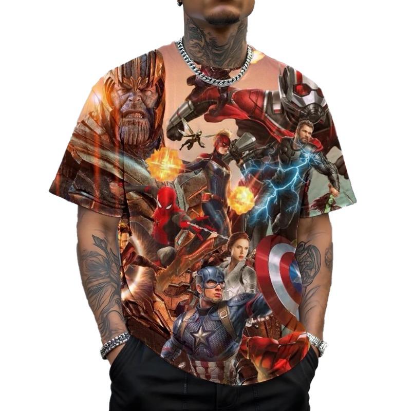 2026 Summer Disney New Men's Fashion Loose Avengers Printed Round Neck Short Sleeve T-shirt Casual Daily Top