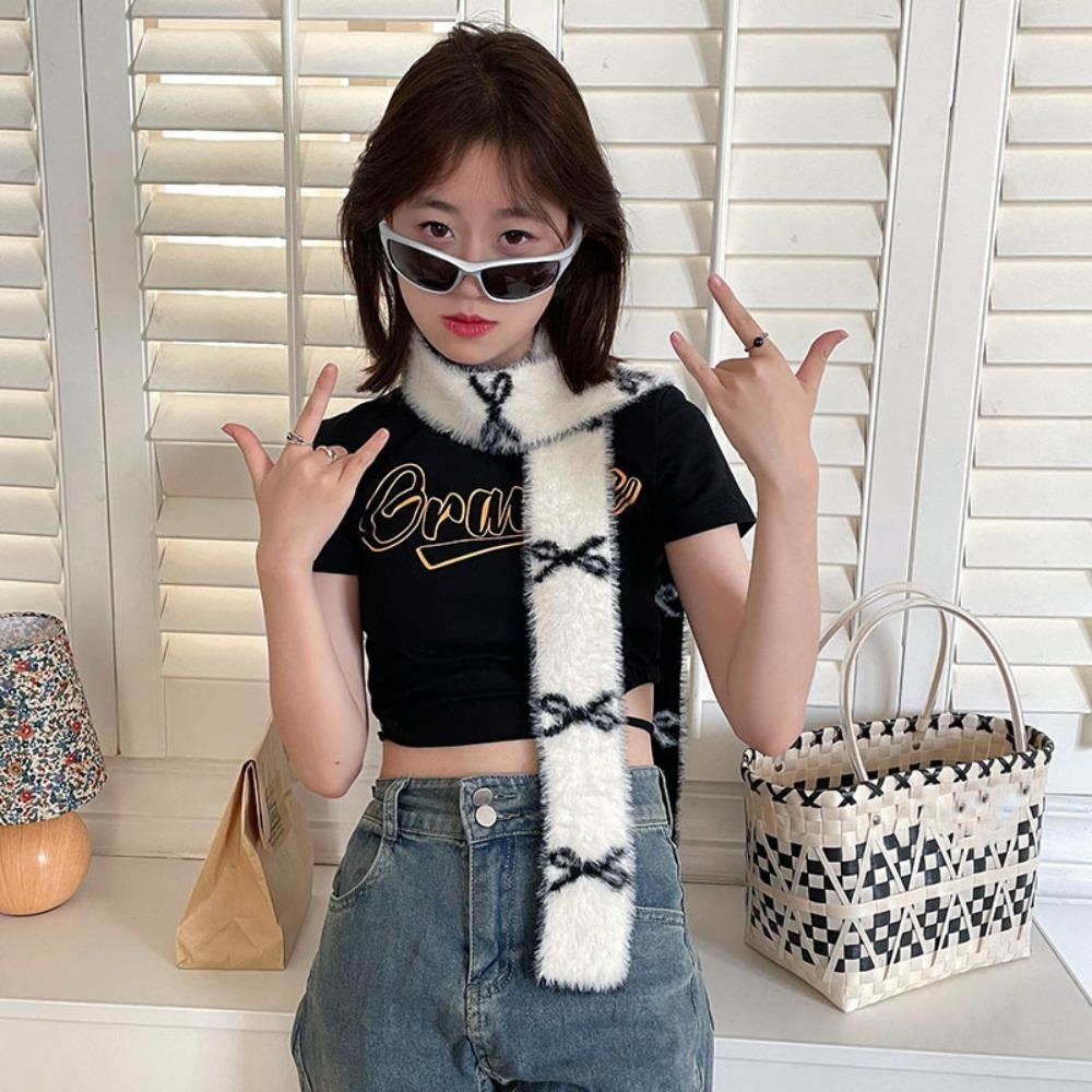 Long Bow Knitted Neckerchief Warmer Color Blocked Neck Cover Gifts Y2k Double-sided Scarf Outdoor