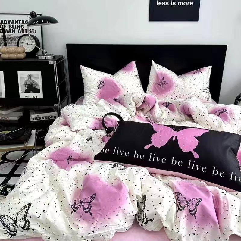 Pink Cherry Bedding Set No Filler Ins Style Duvet Cover Flat Sheet Pillowcases Single Full Queen Size BedSpread Home Textile