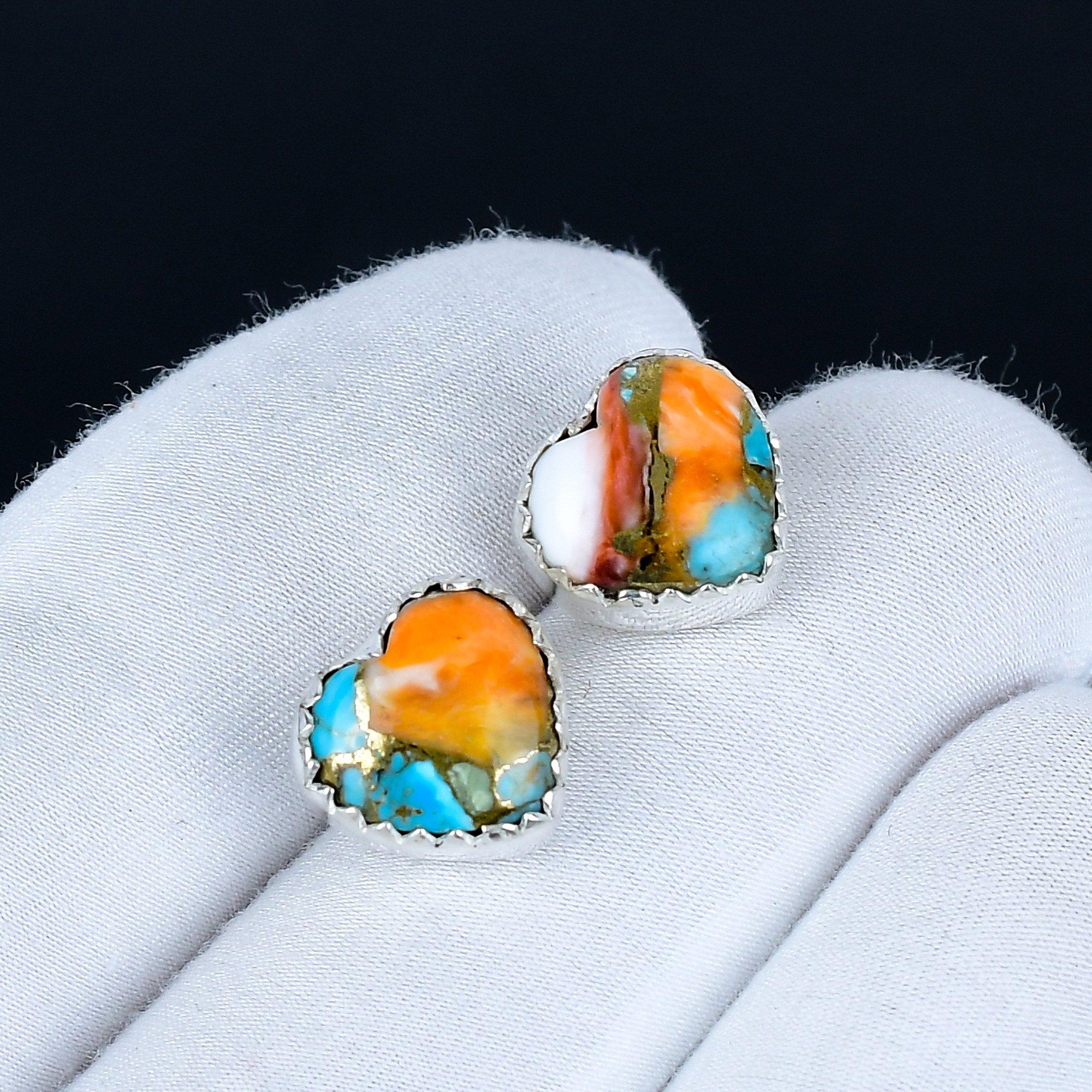 

Серьги из оранжевого колючего устричного перламутра | Серьги-пусеты из стерлингового серебра 925 пробы | Серьги-пусеты в виде сердца с драгоценными камнями ручной работы | Бохо украшения для свадьбы, подарок 3.5 Cm оранжевый