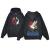 Y2K Anime Hoodie Ukiyoe Koi Fish Vintage Acid Wash Sweatshirt Men Hip Hop Hoodies Long Sleeve Oversized Pullover