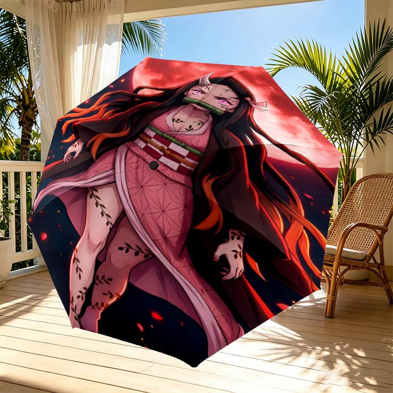 Parapluie Automatique Ouverture Fermeture Impression Demon Slayer, Parapluie Pliable Portable, pour les Trajets Extérieurs, les Voyages en Camping, Cadeau d'Anniversaire Idéal