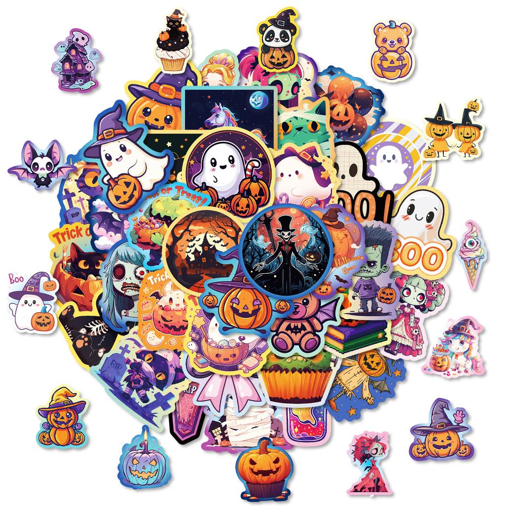 50-Pack Halloween Stickers - Waterproof Vinyl Decals For Party Decor, Crafts & Scrapbooking