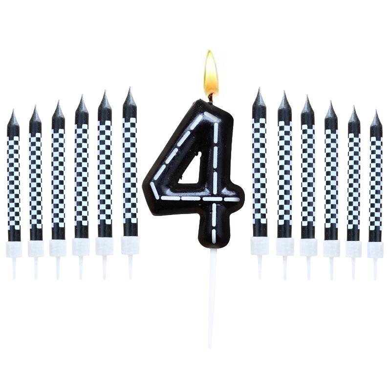 6Pcs 1 To 9 Number Candle For Racers Black and White Checkered Candle Anniversary Truck Candle Cake Topper Festival Candles Cake