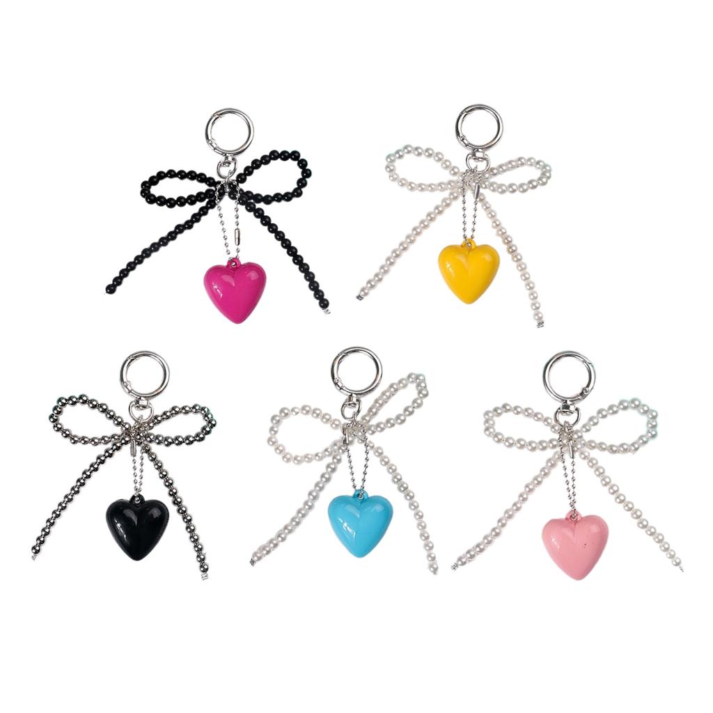 Handcrafted Beaded Bowknot Keychain with Heart Pendant Sweet and Unique Keyrings Accessory Hangings Ornament for Bag Key