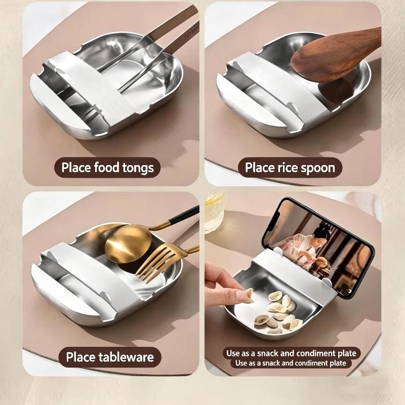

Stainless Steel Spoon Rest,Lid Holder With Drip Tray - Counter Spoon Rest,for Home Cooking Restaurant Buffet Baking Desk Counter срібний