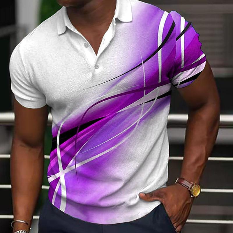 Modisches Poloshirt für Herren mit Farbverlauf, kurzärmelig, für den Sommer, lässig, für den Alltag, Revers, Tops, T-Shirts, gestreiftes T-Shirt für Männer 4XL