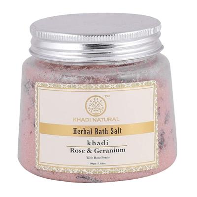 Sale da bagno naturale con rosa e geranio (200 g), Sale da bagno alle erbe rosa e geranio,