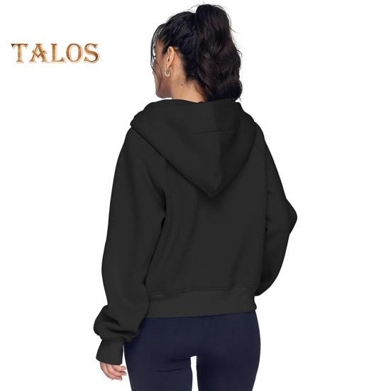 Hanorac cu glugă, toamnă, iarnă, buzunar cu jumătate de fermoar, mâneci lungi, lejer, gros, culoare pură, manșetă elastică, îmbrăcăminte de zi cu zi, top sport casual