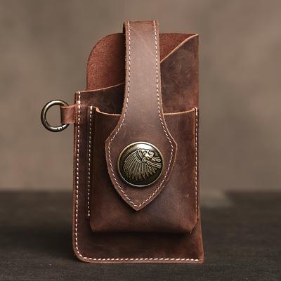 Marsupio Retrò in Vera Pelle Borsa Chiavi in Pelle di Vacchetta Borsa per Cellulare Borse da Vita per Telefono Sportivo da Indossare alla Cintura