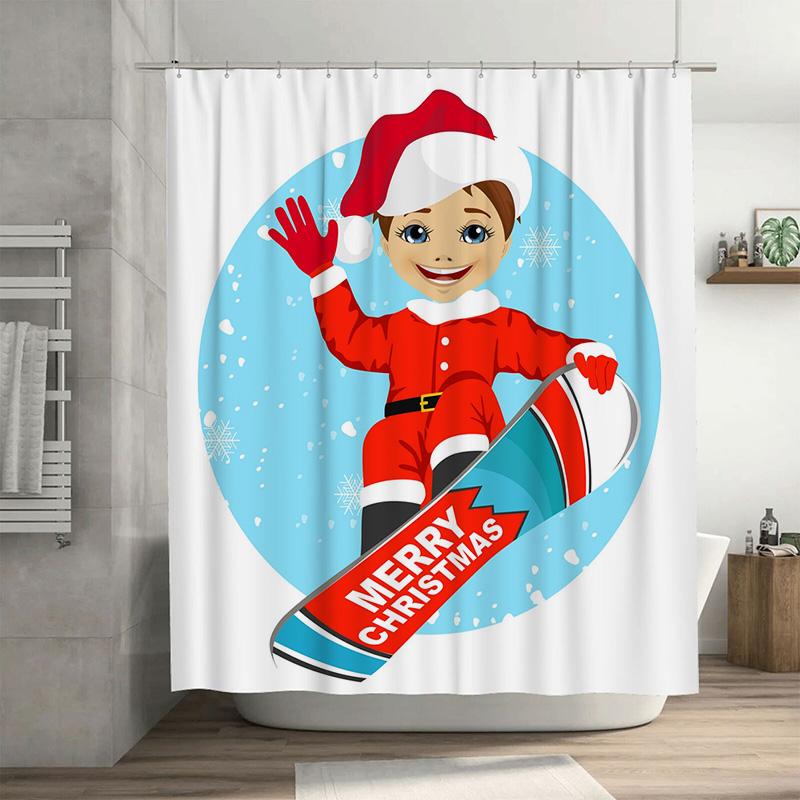 

TU Christmas Shower Curtain Merry Xmas Holiday Decor Festive Winter Holiday Bathroom Decor Christmas Pattern Xmas Themed Shower 90x180cm35x71in