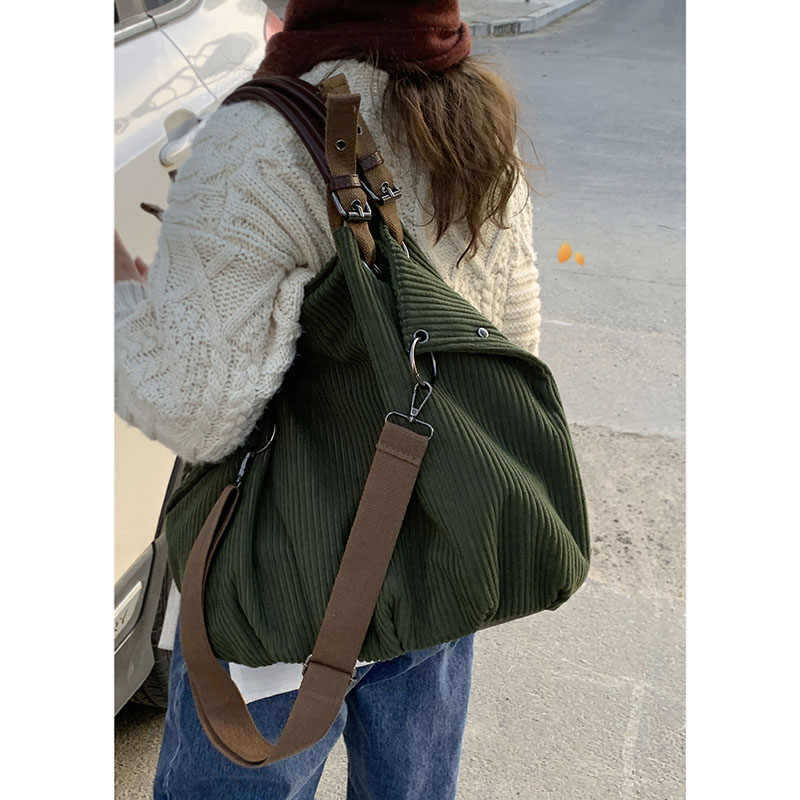 

Tote Bag Large Capacity Women S Bag Commuter College Wind Large Capacity Corduroy Shopping Bag Luggage зелений