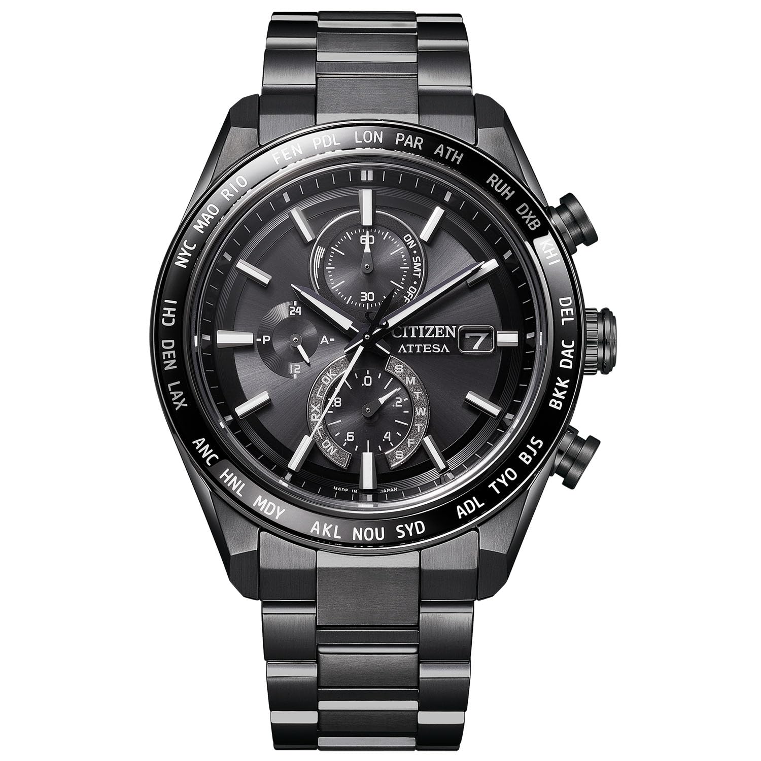 

Чоловічий радіокерований годинник Citizen Attesa Sapphire Black AT8294-59E, Водонепроникний, Легкий, Титановий, Безель, Еко-драйв з живленням від світла, Чорний,