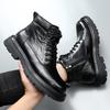 First Layer Cowhide Men's Martin Boots Winter Velvet Warm Leather Boots Men's Tooling Style Leather High-top Men's Shoes