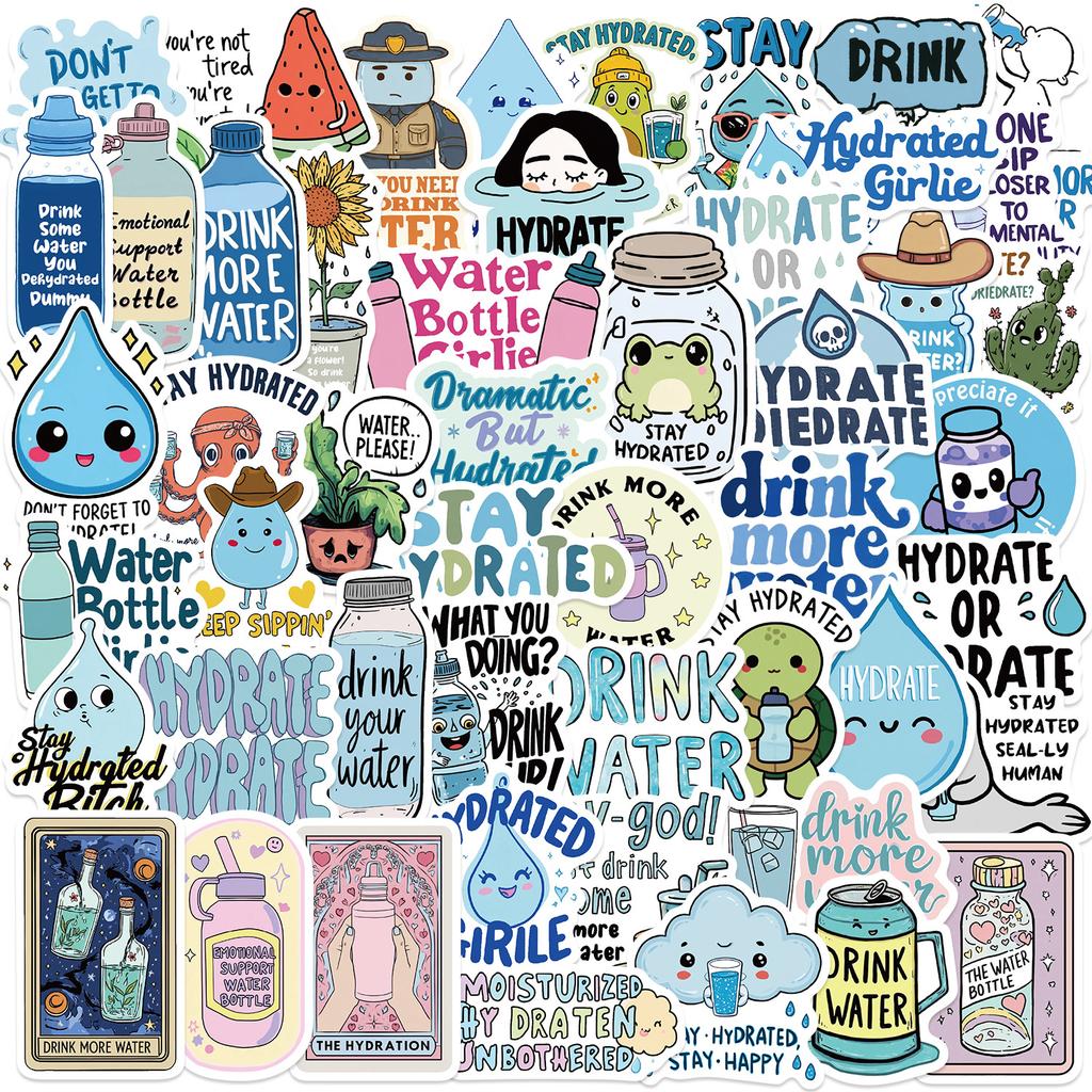 50Pcs Stay Hydrated Graffiti Stickers English Phrase Cartoon Decal Diy Luggage Phone Guitar Scrapbook Waterproof Sticker Kid Toy