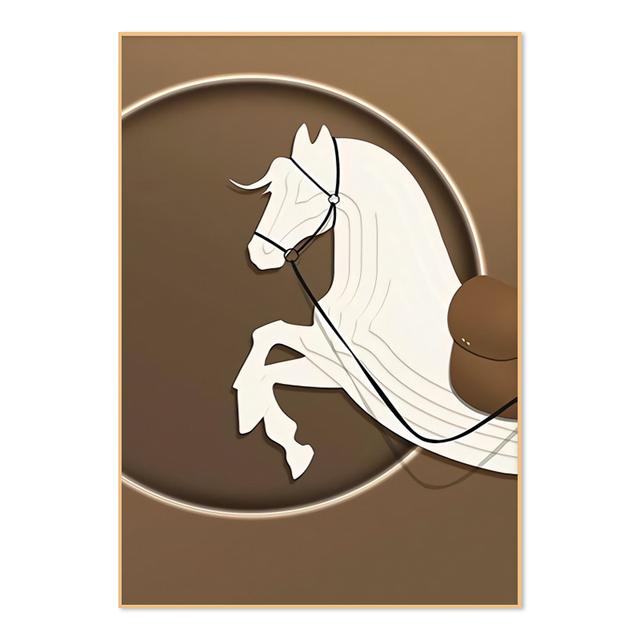 Classic Modern Black Horse Orange Horse Racing Canvas Painting Wall Art Riding Woman Wall Pictures for Living Room Home Decor
