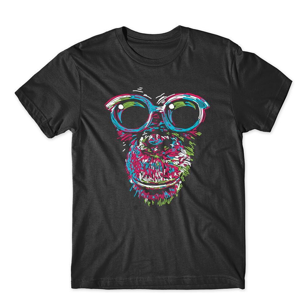 Abstract Colorful Chimp Animal With Glasses Funny T-Shirt