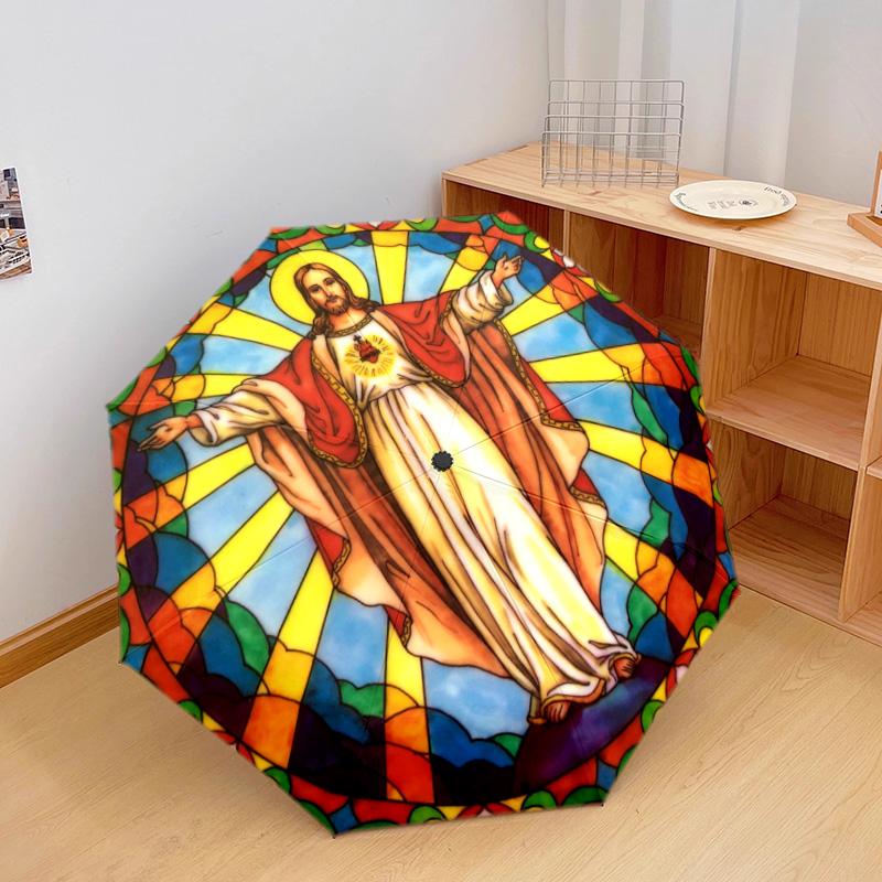 1Pc Jesus Automatic Umbrella - Suitable Travel Outdoor Portable Umbrella Birthday Gift Daily Essentials