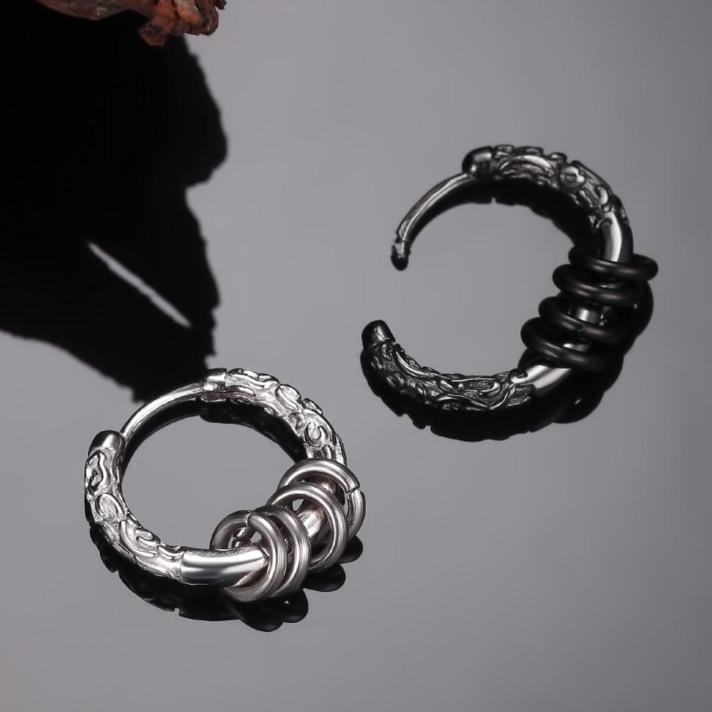 Silver Plated Earrings for Men Black Gold Hoop Stylish Hip Hop Jewelry Unisex Fashion Accessories