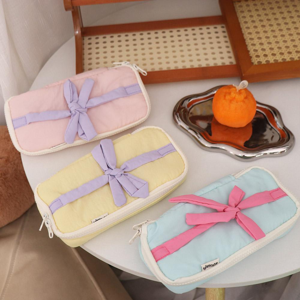 Desktop Storage Korean Style Pencil Case Large Capacity Bow Pencil Pouch Bow Stationery Bag Office