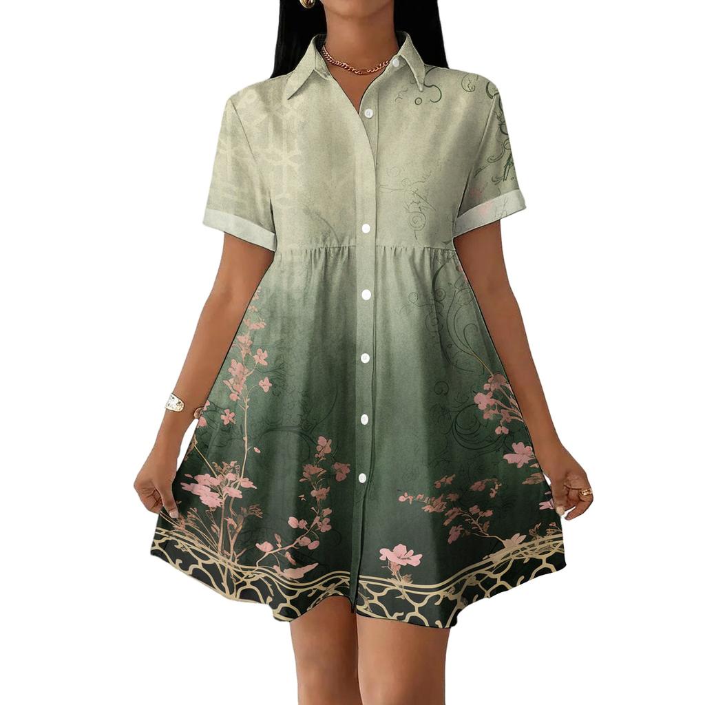 Casual Loose Fit Shirt Dress for Women Button Front Short Sleeve Collared Dress Lightweight Comfortable Summer Dress