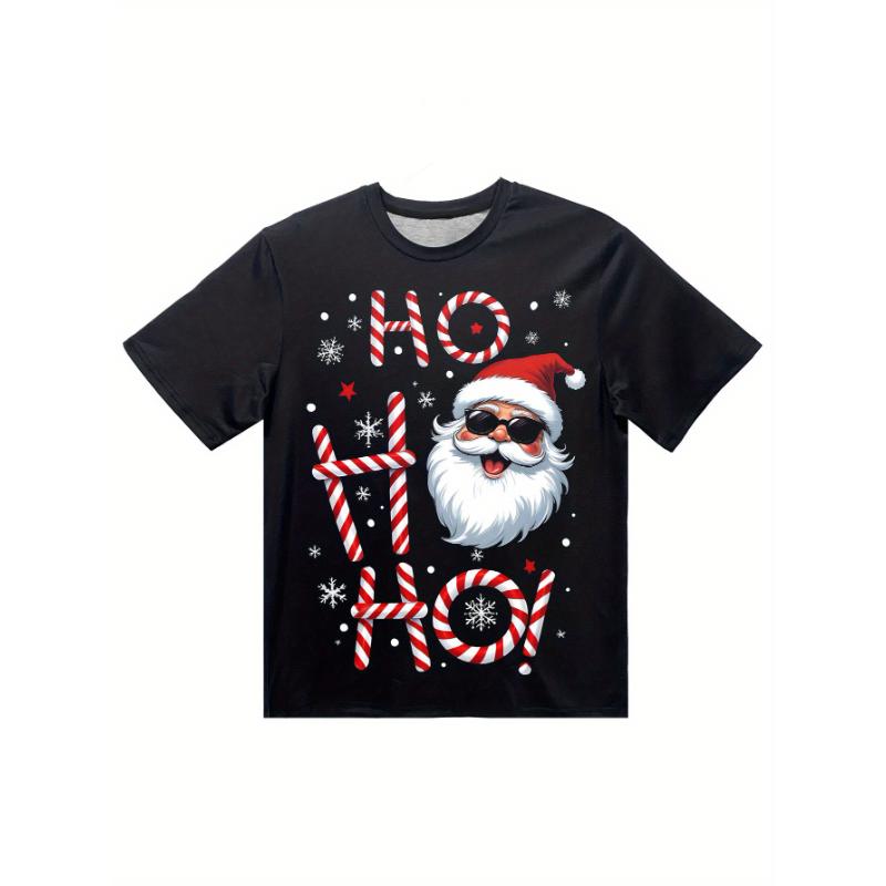 Pánské grafické tričko Santa Clause 'HOHOHO' - Ležérní krátký rukáv, Strečová látka, Letní venkovní nošení