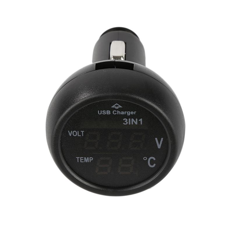 Car Digital Voltmeter Thermometer  USB Charger Car Cigarette Lighter Socket Digital Voltmeter Thermometer 3 In 1 Meter