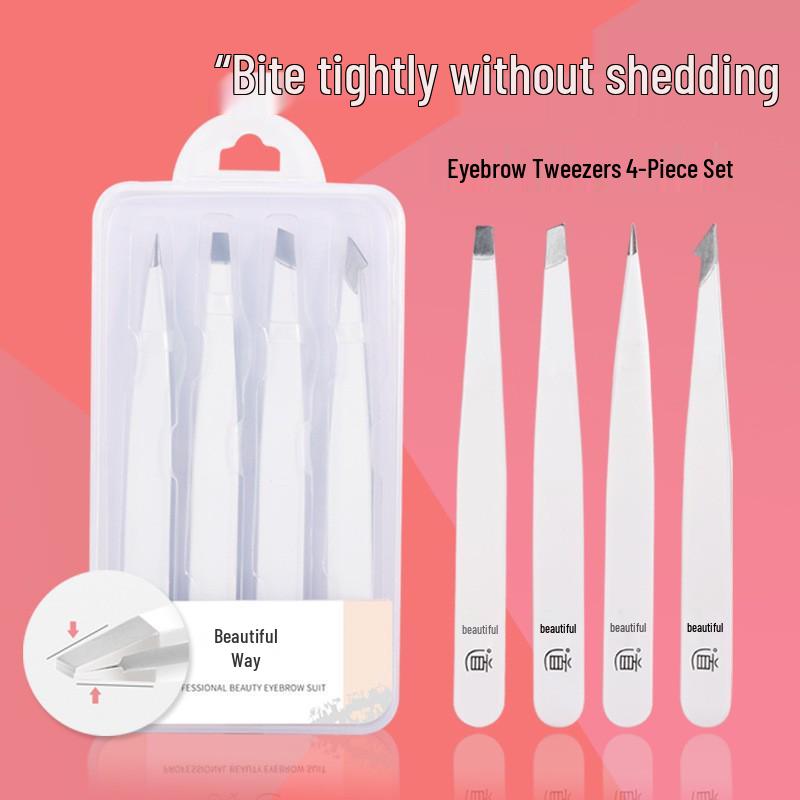 Meidao Stainless Steel Eyebrow Shaping Tweezers Set - 4 Pieces for Plucking, Beard Trimming, and Hair Removal.