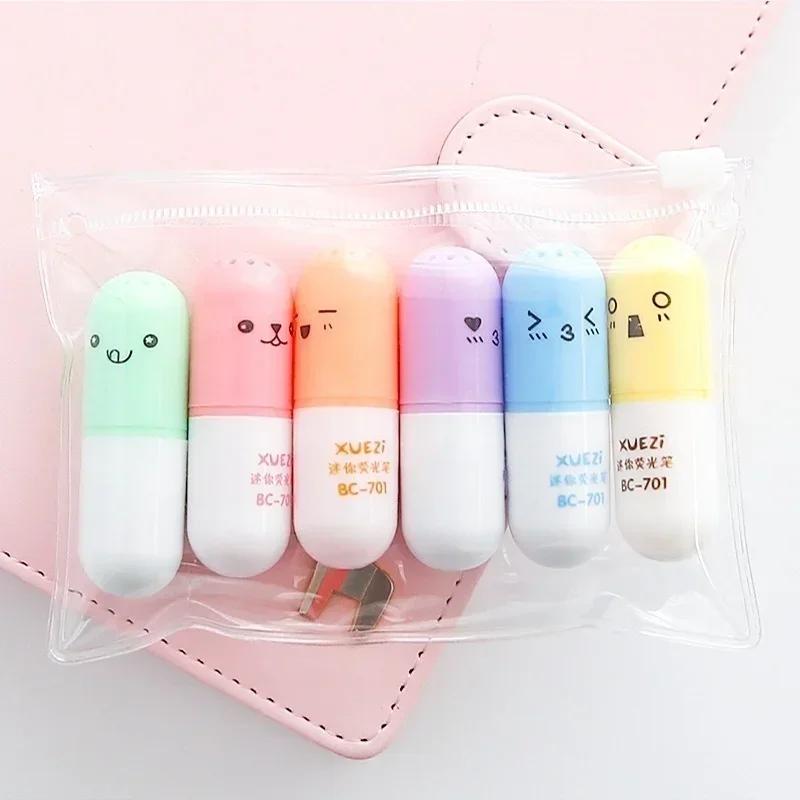 6 Stück / Packung Niedliche Pillen-Mini-Highlighter-Marker Zeichenstifte Schulbürobedarf Kinder Schüler Schreibwaren