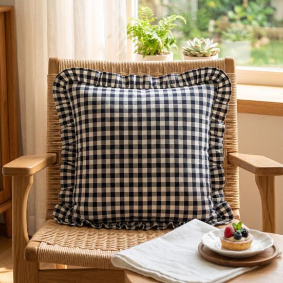 Cuscini Decorativi da Ufficio Interno, Federa per Cuscino Decorativa con Volant, Cotone a Quadri con Bordo Arricciato, Protezioni Cuscino Stile Rustico 18x18 Pollici 20x12 Federa
